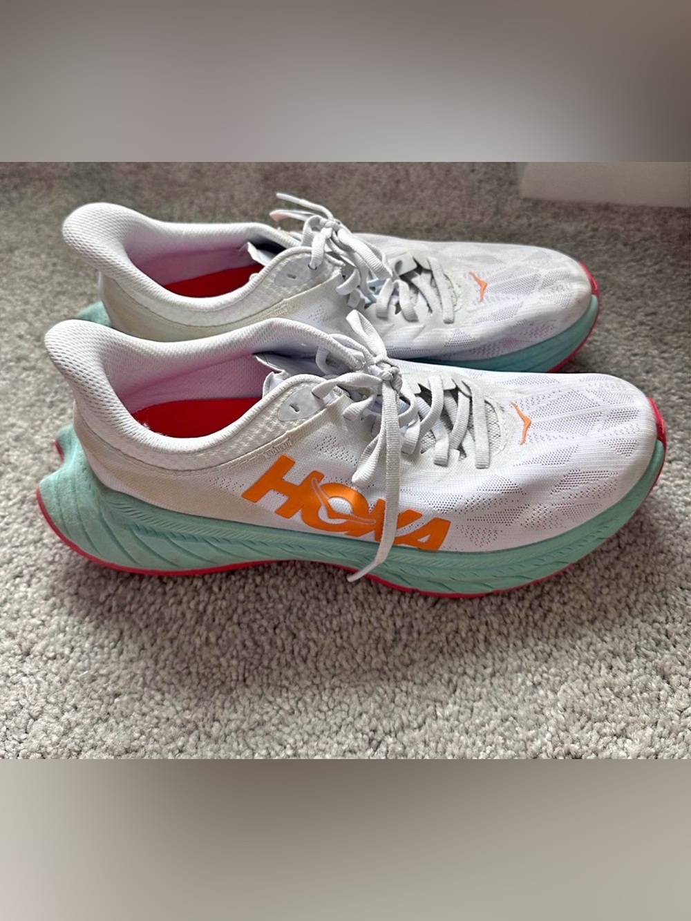 HOKA ONE ONE Carbon X 2 running shoes in the White Blazing Orange colorway - Picture 2 of 6